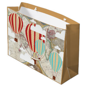 Heißluft-Ballon-u. Weltkarten-Vintager Reisender Große Geschenktüte