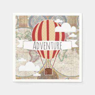 Heißluft-Ballon-u. Weltkarten-Vintages Abenteuer Serviette