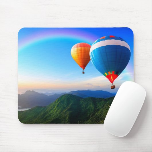Heißluft-Ballon über Gebirgsregenbogen Mousepad (Mit Mouse)