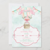 Heißluft-Ballon-zweiter Geburtstags-rosa Einladung (Vorderseite)