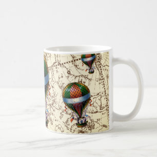 Heißluft-Ballone auf Tierkreis-Himmel-Reise-Fliege Kaffeetasse