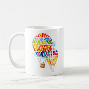 Heißluft steigt Aquarell im Ballon auf Kaffeetasse