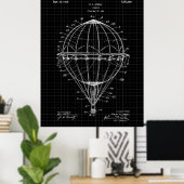 Heißluftballon 1925 Patent Art Print Black Grid Poster (Heimbüro)