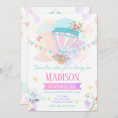 Heißluftballon 1. Geburtstag Einladung (Vorne/Hinten)