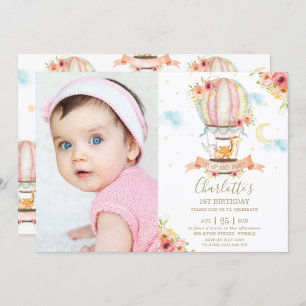 Heißluftballon 1. GeburtstagsJungle Foto Einladung