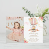 Heißluftballon 1. Geburtstagsjungle Tiere Foto Einladung (Stehend Vorderseite)