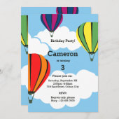 Heißluftballon 3. Geburtstagskarte Party Einladung (Vorne/Hinten)