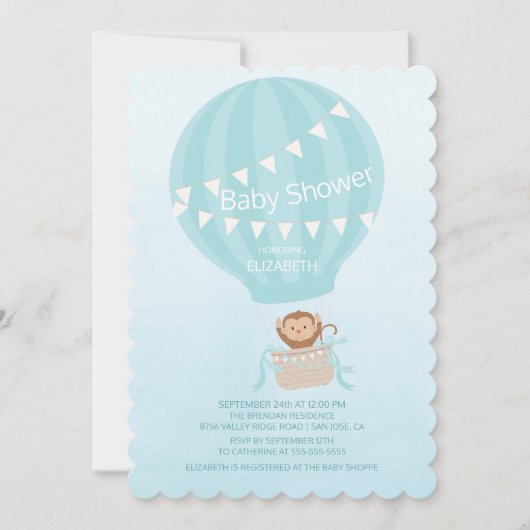 Heißluftballon Affenjunge Babydusche Einladung (Vorderseite)