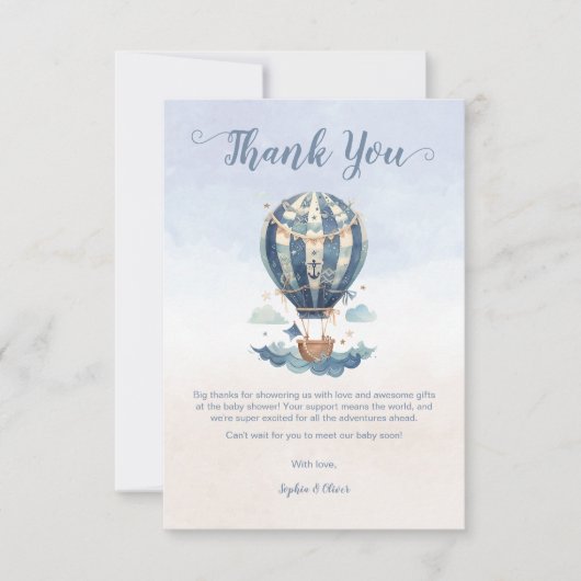 Heißluftballon Anchor Kinderdusche Wasserfarbe Dankeskarte (Vorderseite)
