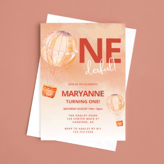Heißluftballon Apricot Boho 1. Geburtstag Einladung