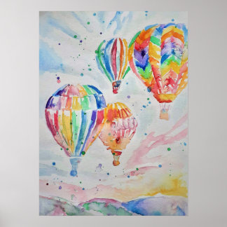 Heißluftballon Aquarellmalerei Poster