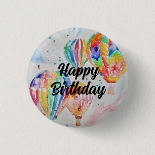 Heißluftballon Aquarellmalerei Poster Button