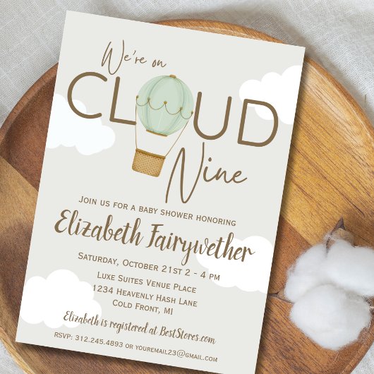 Heißluftballon auf Cloud 9 Babydusche Einladung