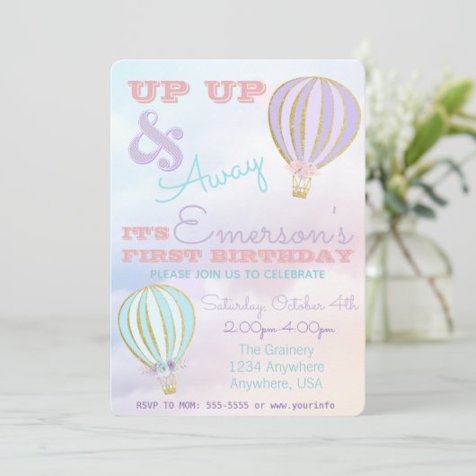 Heißluftballon, Auf- und Abreise Geburtstag Einladung (Stehend Vorderseite)