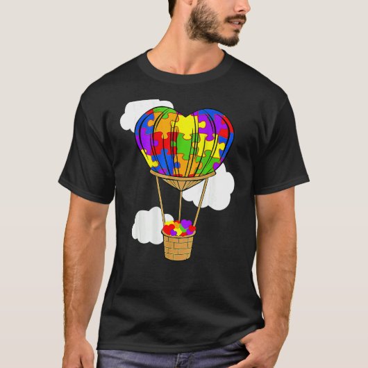 Heißluftballon Autismus Bewusstsein Niedlich Herzp T-Shirt (Vorderseite)