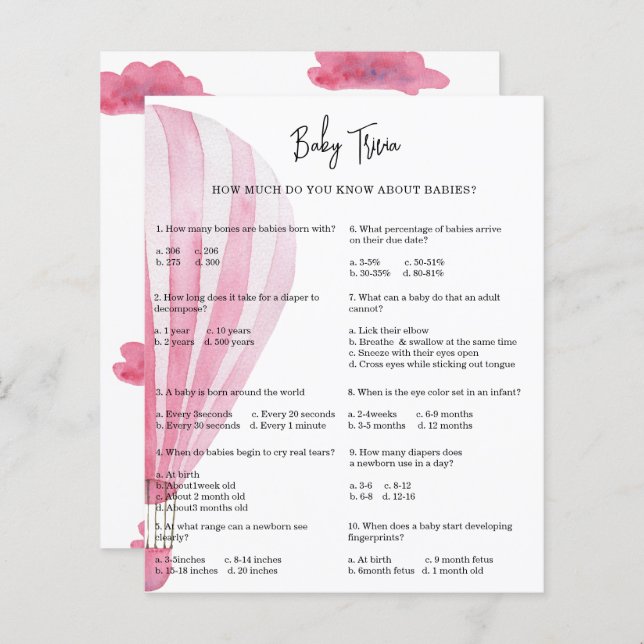 Heißluftballon Baby Trivia | Baby Showspiel (Vorne/Hinten)