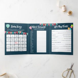 Heißluftballon Babyballon bunte Flaggen neutrales  Dreifach Gefaltete Einladung