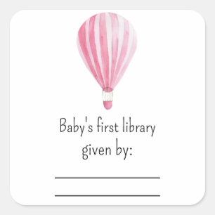 Heißluftballon - Babydusche Buchzeichen Quadratischer Aufkleber
