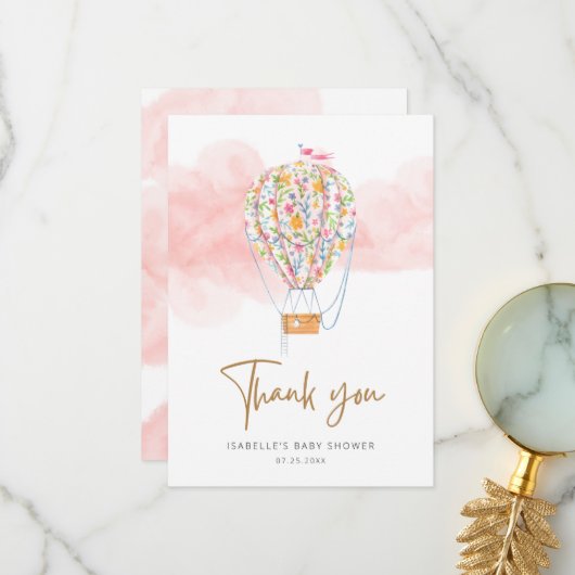 Heißluftballon Babydusche Dankeskarte (Vorderseite/Rückseite Beispiel)