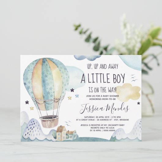 Heißluftballon Babydusche Einladung (Stehend Vorderseite)