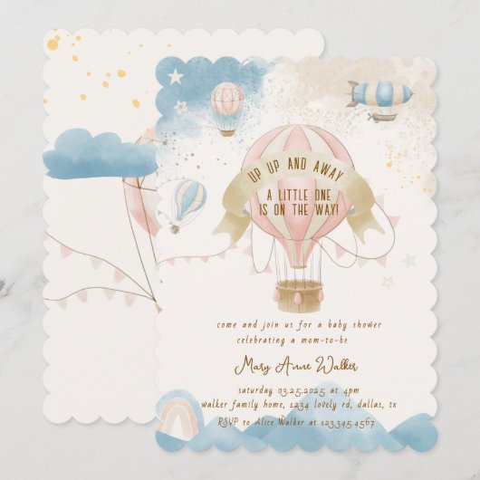 Heißluftballon Babydusche Einladung (Vorne/Hinten)