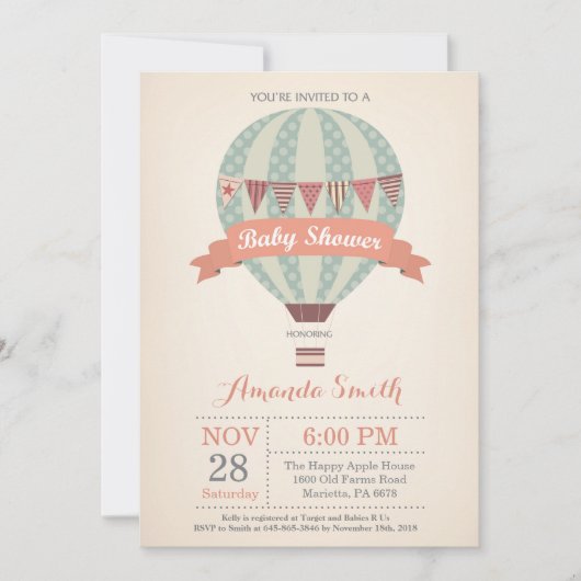 Heißluftballon Babydusche Einladung (Vorderseite)