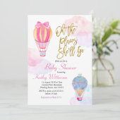 Heißluftballon Babydusche Einladung Mädchen (Stehend Vorderseite)
