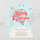 Heißluftballon Babydusche Einladung Rosa Girl (Vorne/Hinten)