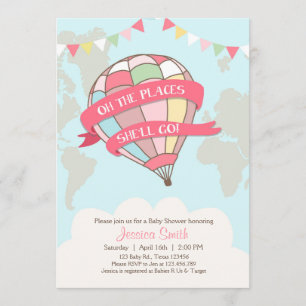 Heißluftballon Babydusche Einladung Rosa Girl