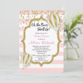 Heißluftballon Babydusche Einladung Rosa Gold (Stehend Vorderseite)