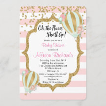 Heißluftballon Babydusche Einladung Rosa Gold