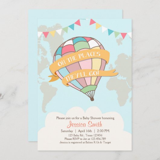 Heißluftballon Babydusche Einladung Twins (Vorne/Hinten)