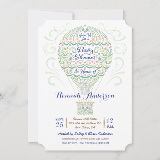Heißluftballon Babydusche Geschlecht Neutral Einladung (Vorderseite)