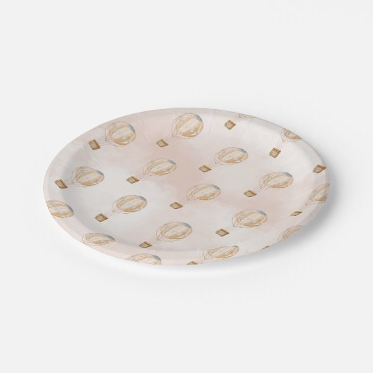 Heißluftballon Babydusche Pappteller (Schrägansicht)