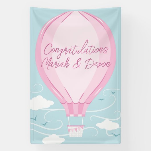 Heißluftballon Babydusche Pink Banner (Vertikal)