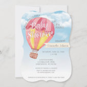 Heißluftballon Babydusche - rot-gelb-neutral Einladung (Vorderseite)