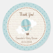 Heißluftballon Babyduschenaufkleber blau Runder Aufkleber (Vorderseite)