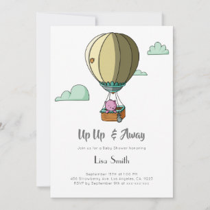 Heißluftballon-Bär-Mädchen Rosa Baby Shower Einladung