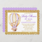 Heißluftballon Bären Glitzer Lila Dusche per Mail Einladung (Vorne/Hinten)