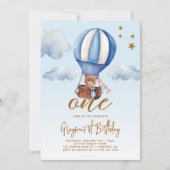 Heißluftballon Bärenjunge 1. Geburtstag Einladung (Vorderseite)