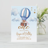 Heißluftballon Bärenjunge 1. Geburtstag Einladung (Stehend Vorderseite)