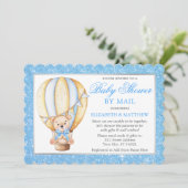 Heißluftballon Bear Blue Glitzer Dusche by Mail Einladung (Stehend Vorderseite)