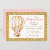 Heißluftballon Bear Glitzer Rosa Dusche per Mail Einladung (Vorne/Hinten)