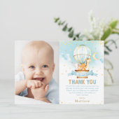 Heißluftballon Birthday Jungle Animals Boy Foto Dankeskarte (Stehend Vorderseite)