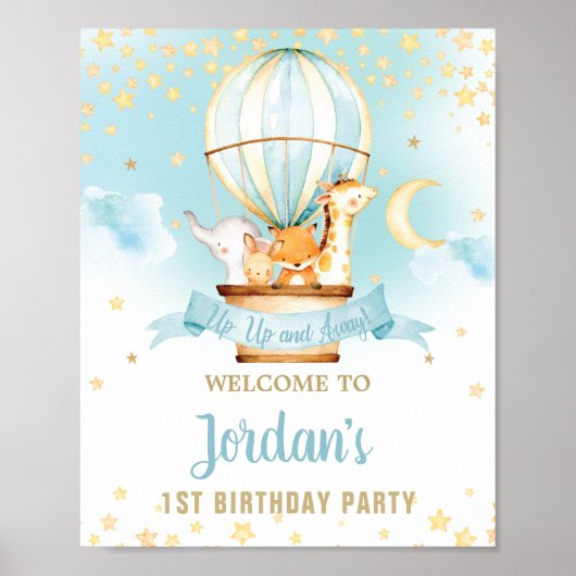Heißluftballon Birthday Jungle Tiere Willkommen Poster (Vorne)