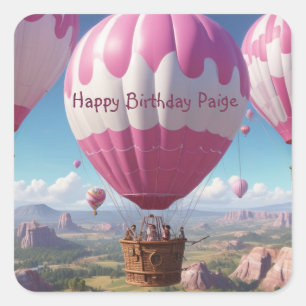 Heißluftballon Birthday Quadratischer Aufkleber