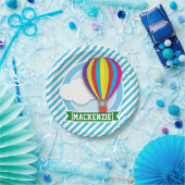 Heißluftballon; Blaue und weiße Streifen Pappteller (Party)