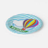 Heißluftballon; Blaue und weiße Streifen Pappteller (Schrägansicht)