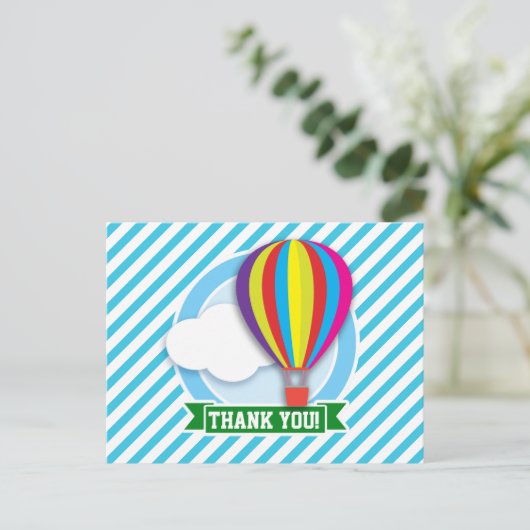 Heißluftballon; Blaue und weiße Streifen Postkarte (Stehend Vorderseite)
