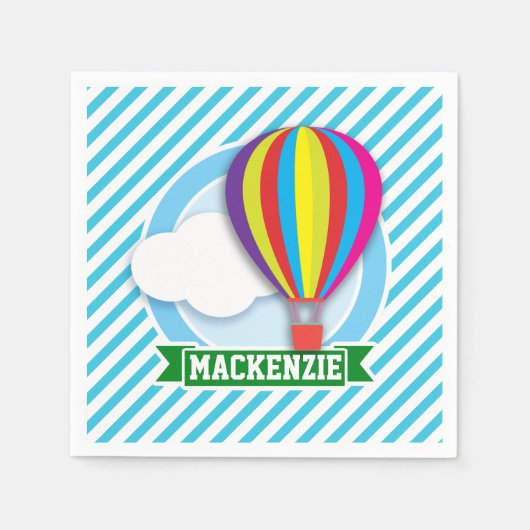 Heißluftballon; Blaue und weiße Streifen Serviette (Vorderseite)